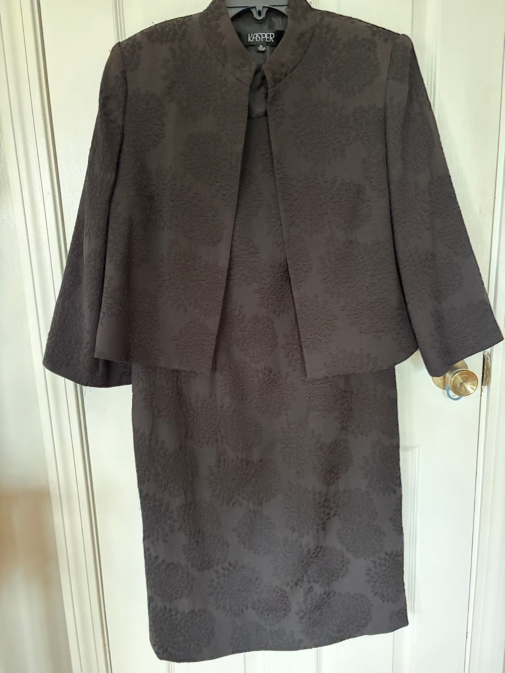 Kasper Embossed Floral Two-Piece Skirt Suit in Black